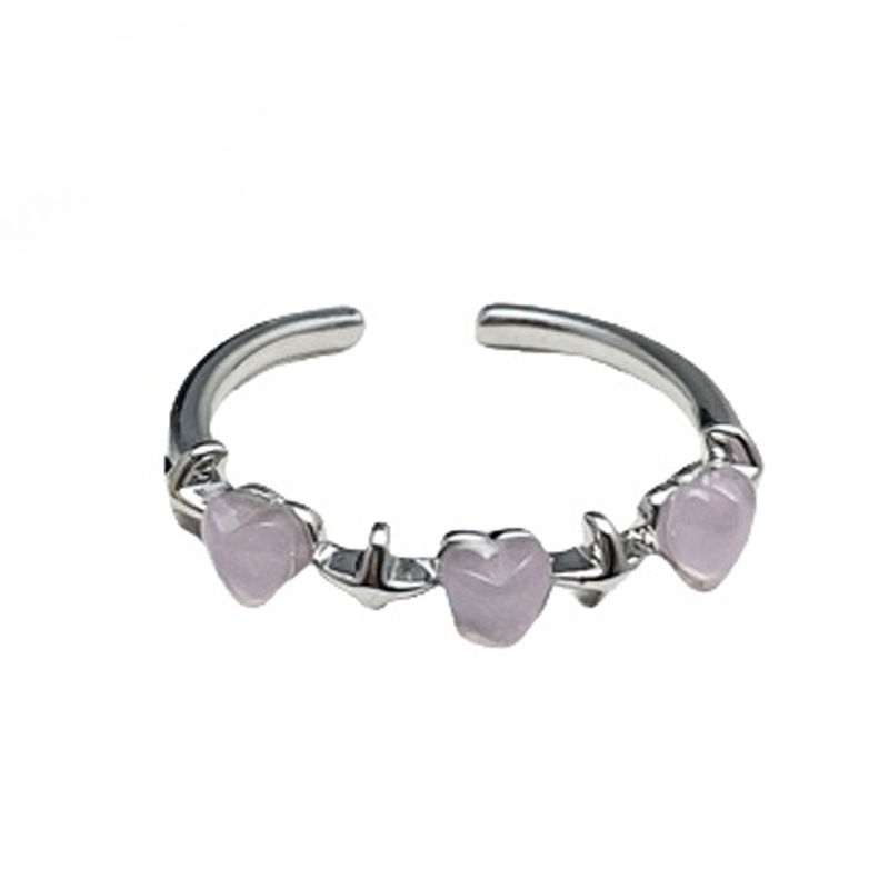 Heart-shaped cat's eye stone sweet and cool open ring for women's niche design index finger ring 2024 New bestseller Best Friend ring Item Picture