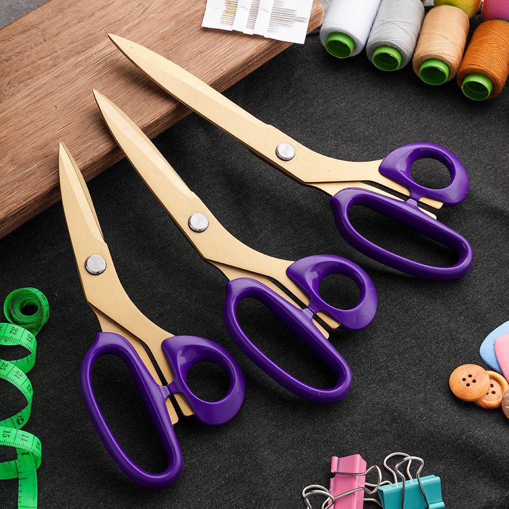 Lin Tai's stainless steel household tailor cutting fabric clothing sewing scissors, PU leather color titanium anti-slip tool scissors Specification drawing