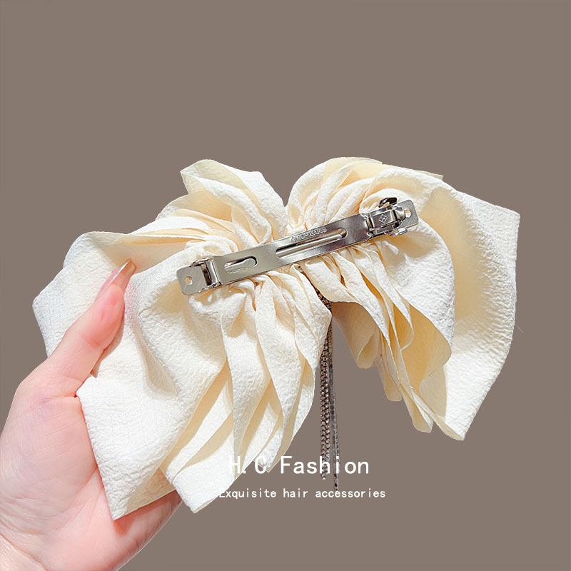 Retro tassel ribbon cloud semi-tied hair spring clip for women, new hair accessory that makes the face look small, back of the head hair clip Application Scenario
