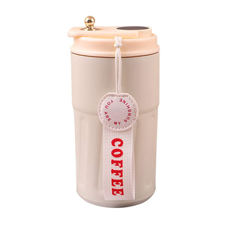 Smart temperature-displaying 316 stainless steel drawstring coffee cup, heat and cold preservation, outdoor portable car hand-held water cup batch Item Picture