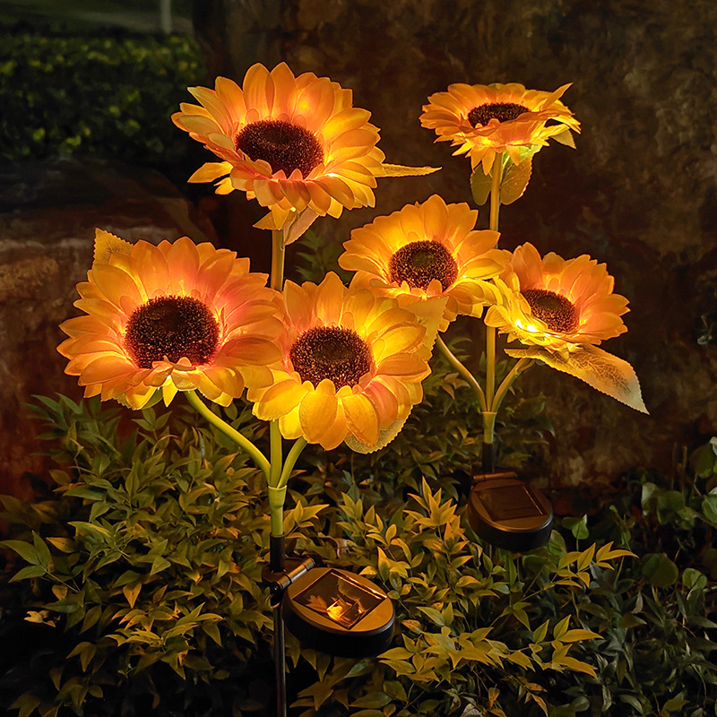 New solar-powered sunflower simulation garden light, outdoor LED courtyard park decoration sunflower ground insertion atmosphere light full figure
