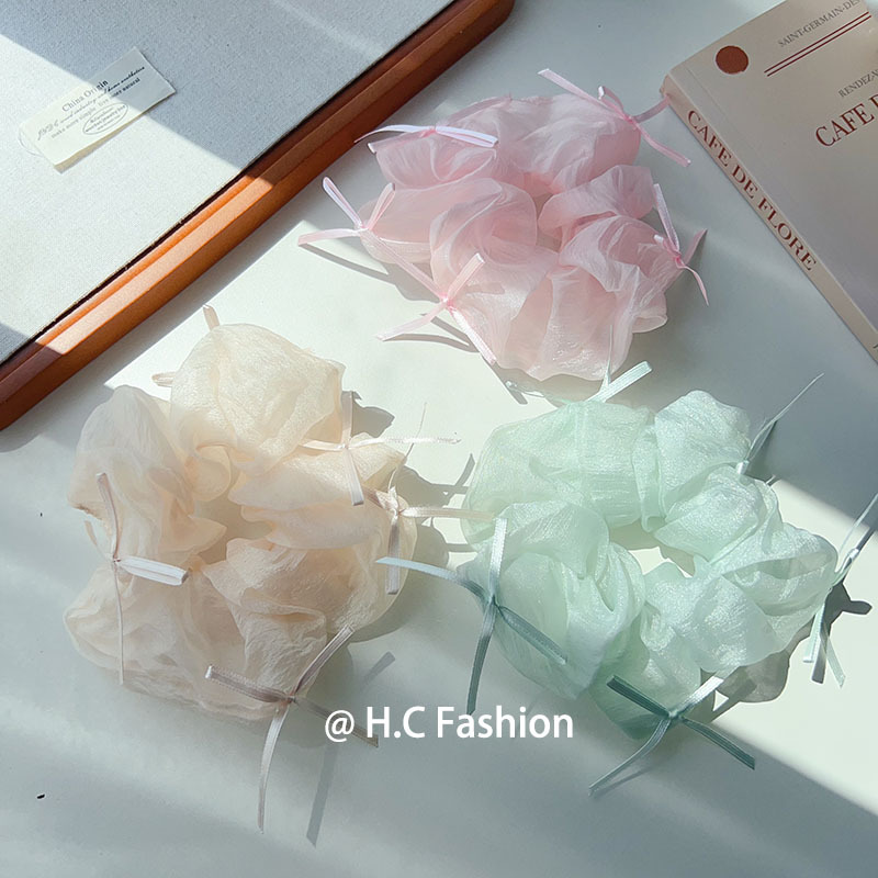 A fresh and simple cream puff, bow tie, large intestine hair band, high appearance level, simple candy-colored women's ponytail tie, and leather band accessory details Picture