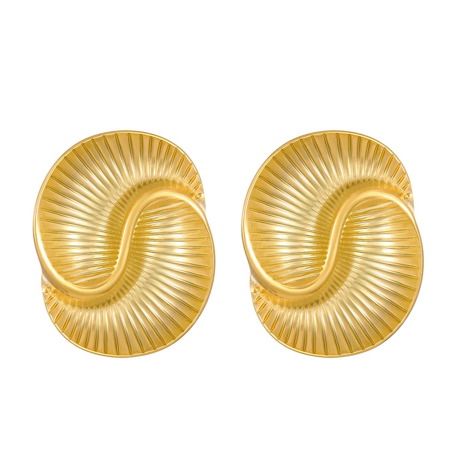 Ins-style European and American stainless steel 18k gold water drop texture spiral earrings, the same style as the Internet celebrity exaggerated vortex stud earrings for women Item Picture