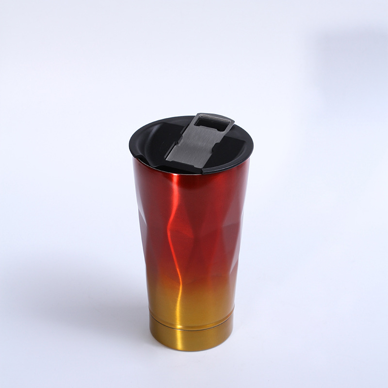 Cross-border 304 stainless steel gradient diamond-shaped beer mug portable double-layer coffee cup with built-in bottle opener beer mug Application Scenario