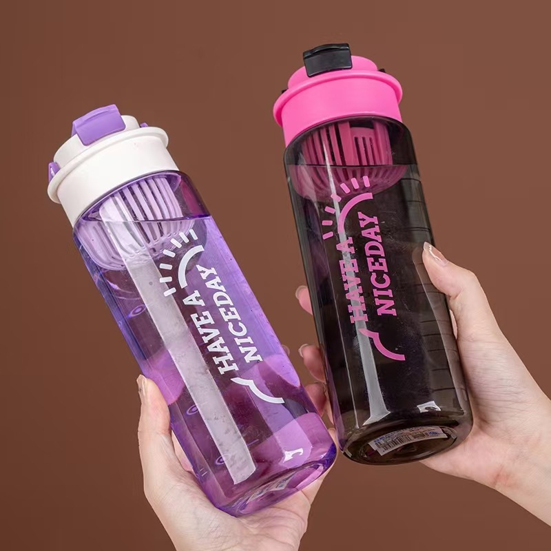 Plastic water cup with high appearance level, portable and easy to use for summer men and women with tea strainer, simple and anti-drop plastic cup for students details Picture