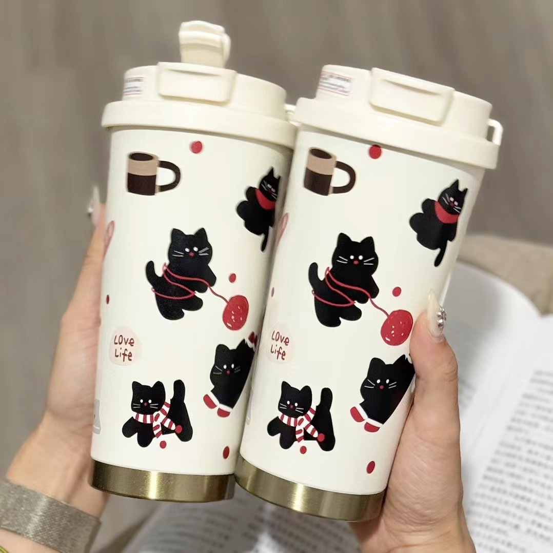 316 stainless steel double-drinking straw insulated cup, portable coffee cup, household car portable cup full figure