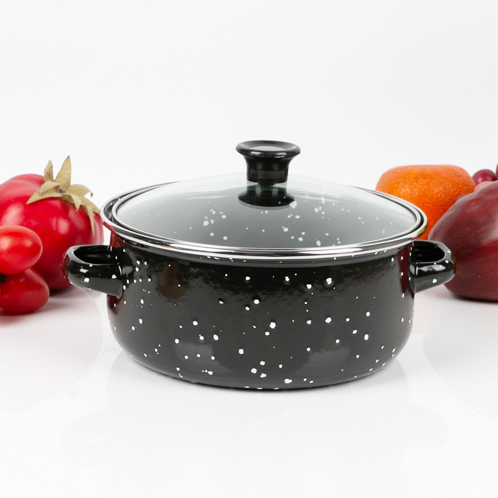 Induction cooker soup pot, enamel soup pot, five-layer double-ear soup pot with star dots, outdoor picnic pot with mottled dots stew pot Application Scenario