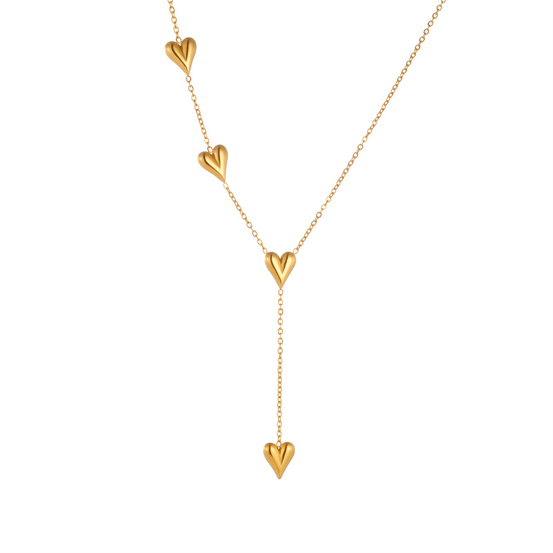 Korean style, simple and fashionable design, gold-plated smooth surface, heart-shaped tassel pendant, chain, stainless steel jewelry necklace Item Picture