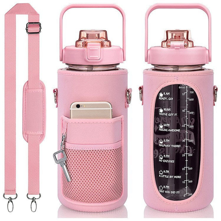 Amazon's best-selling space cup with SBR diving material, outdoor sports water bottle cup cover, hand-held shoulder strap and protective case Specification drawing
