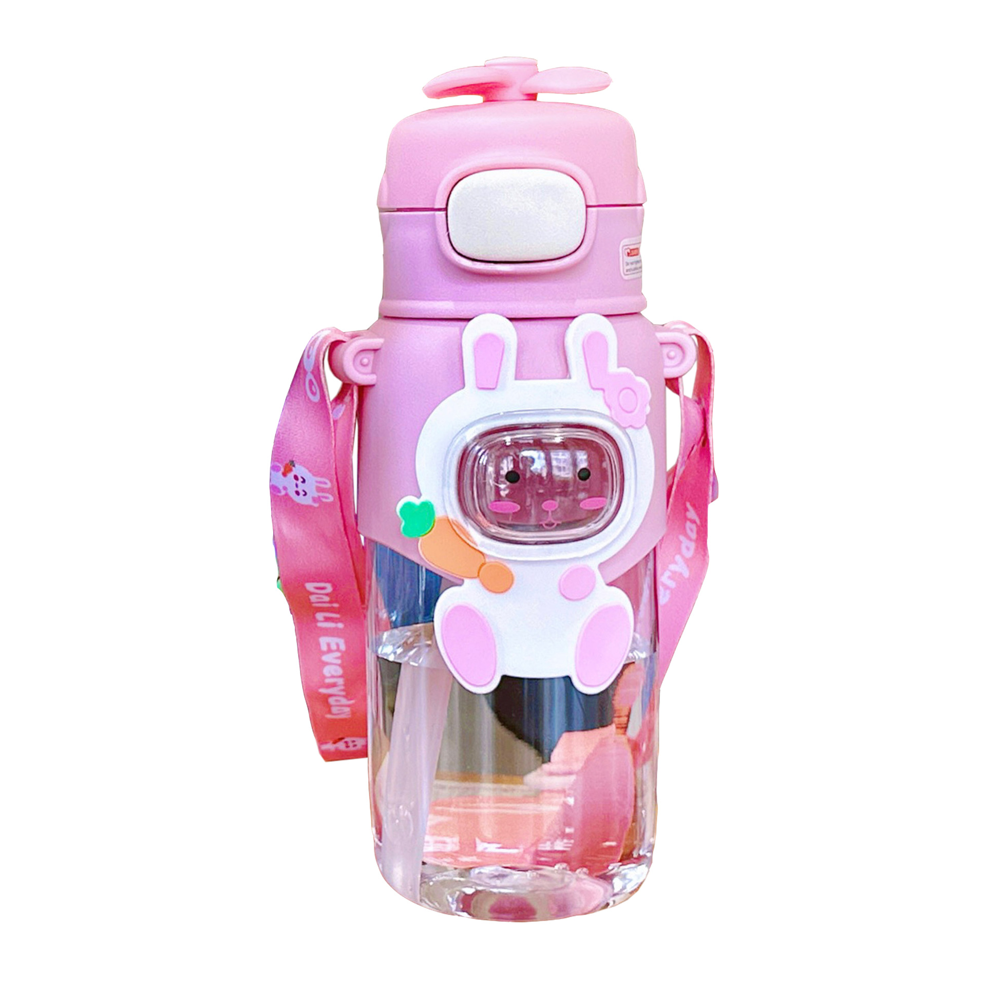 New water cup, cute pet children's straw cup with straw, adorable plastic cup, hanging rope, student water cup 600ml Item Picture
