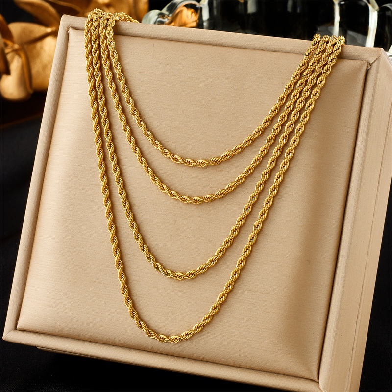 European and American fashion, individual punk hip-hop, retro, simple and versatile titanium steel metal twist chain, multi-layer layered wearing necklace full figure