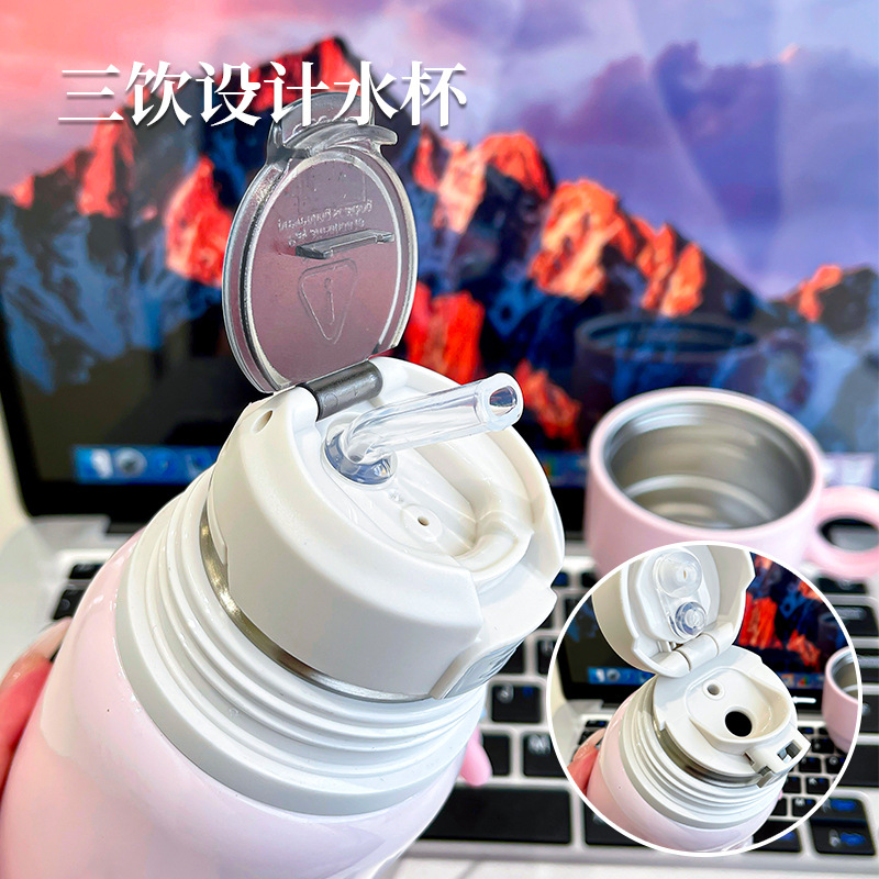 Cartoon Sanrio officially authorized water cup, high appearance level, thermos cup, double-drinking, pouring water, lid cup, cute children's water bottle Specification drawing