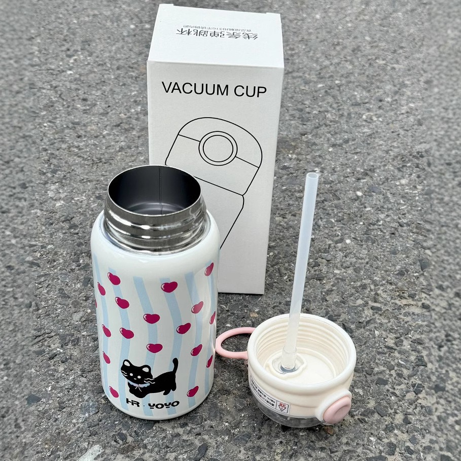 2024 New large-capacity insulated cup, stainless steel water cup, girls' high school appearance level, cute straw cup for students to go to school and work Specification drawing