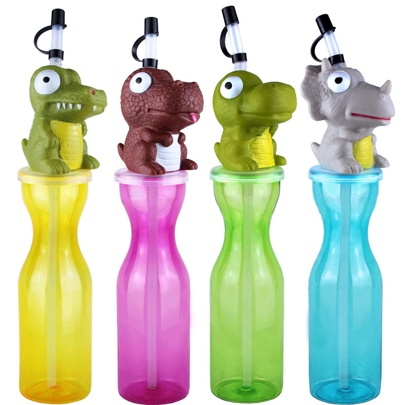 Cross-border new product manufacturer, instant delivery of cartoon animal luminous drink cups, PET material milk tea cups with LIDS, batch Item Picture