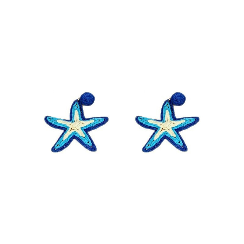 Spring and summer vacation style blue starfish earrings for women, light luxury, niche and high-end style earrings, elegant and grand stud earrings Item Picture
