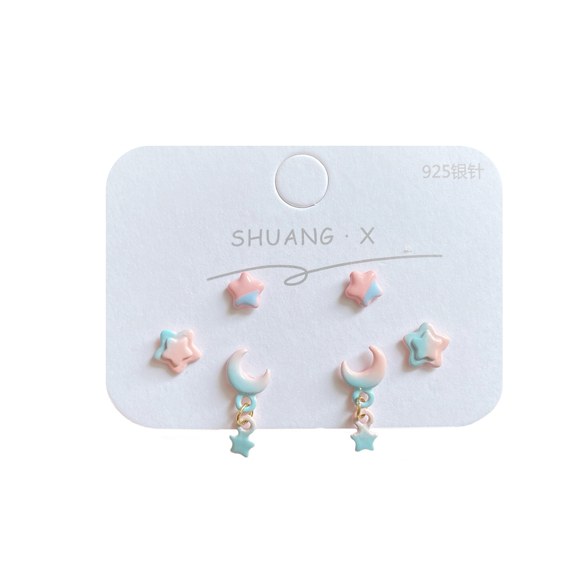 Summer's new rendered bow cloud earrings for women with silver needles, sweet, exquisite, unique and niche five-pointed star earrings Item Picture