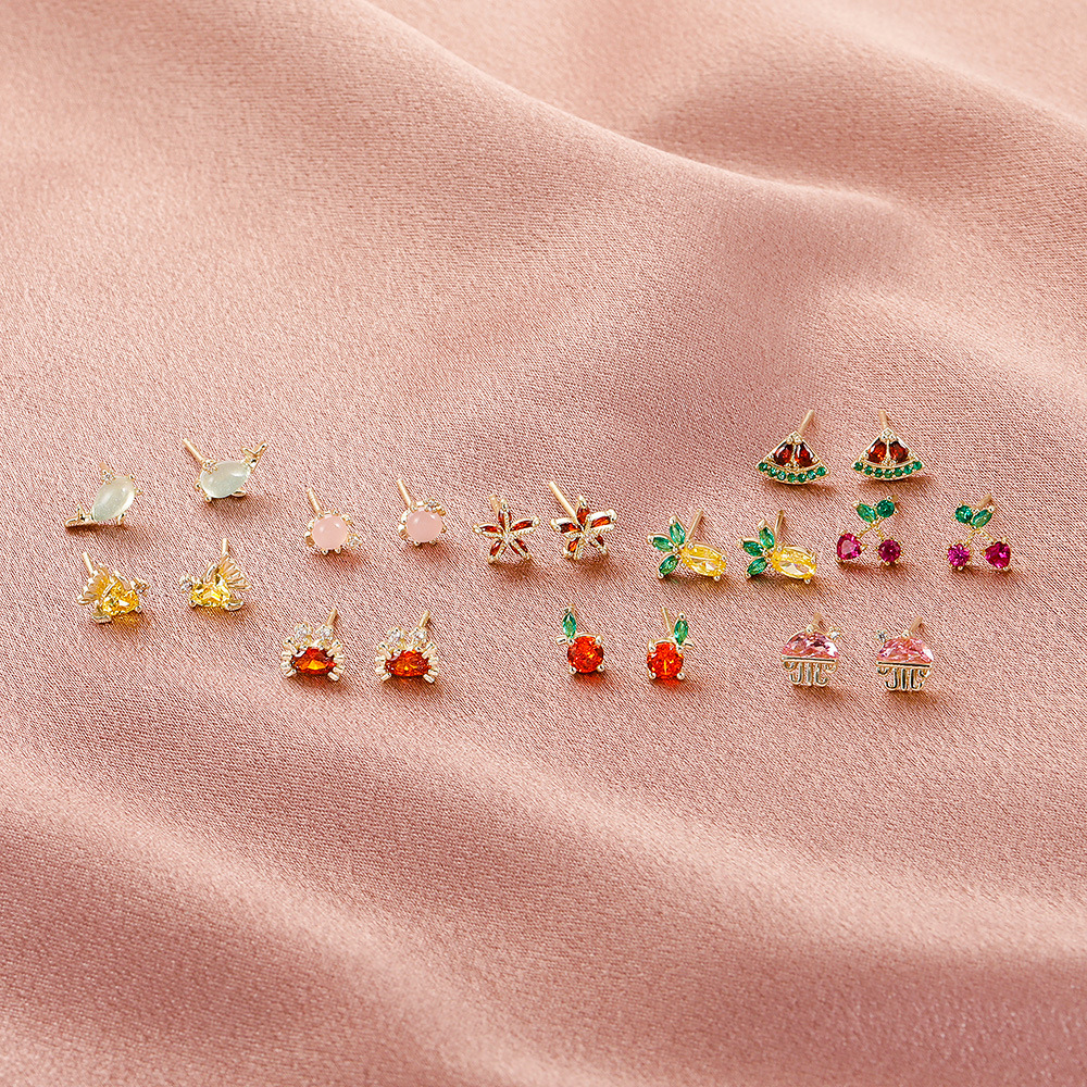 Cute and colorful zirconia copper-plated animal earrings of the same style as those in European and American ins, summer creative jewelry for women Specification drawing