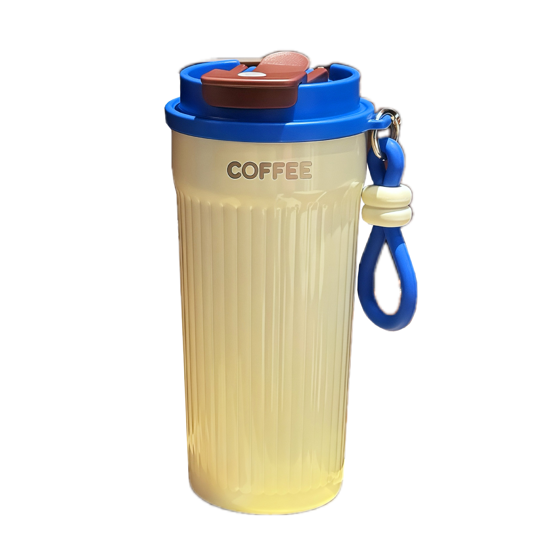 Simple and cold preservation coffee cup, dual-drinking office portable couple water cup, solid color, high appearance level, stainless steel straw cup Item Picture