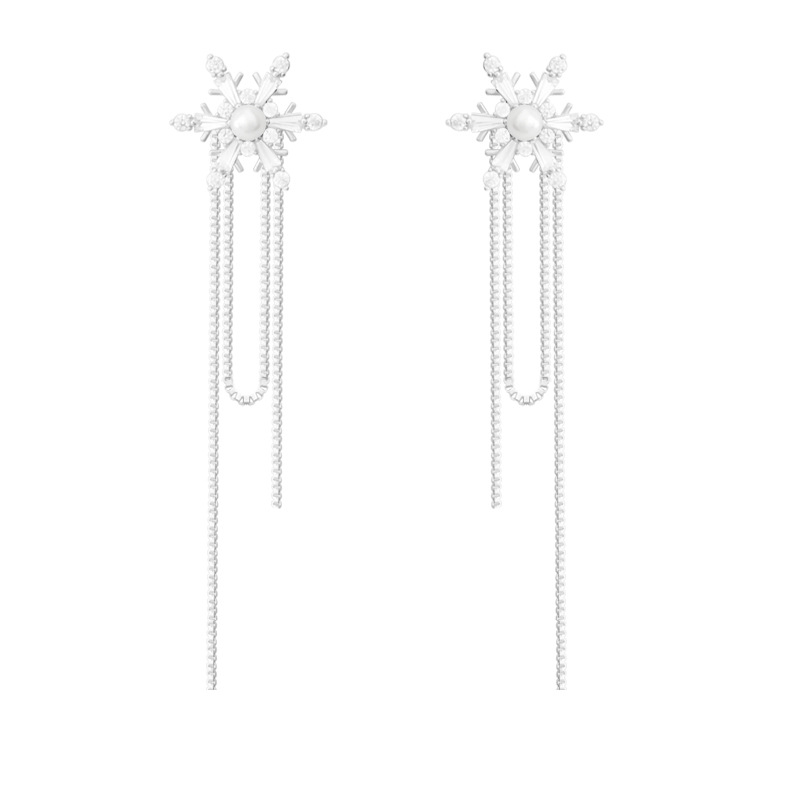 A pair of earrings with a fashionable, ethereal and niche design, the same snowflake pearl and elegant tassel earrings as the Internet celebrity, for women Item Picture