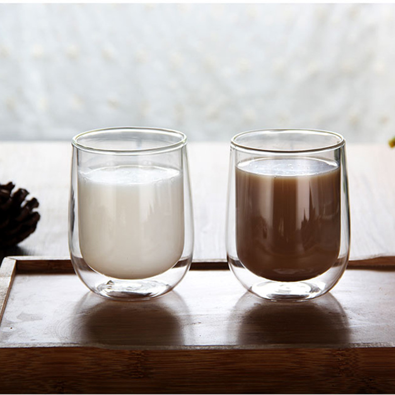 Heat-insulating high borosilicate glass cups, high-temperature resistant household milk cups, coffee cups, office tea cups, double-layer glass cups Specification drawing