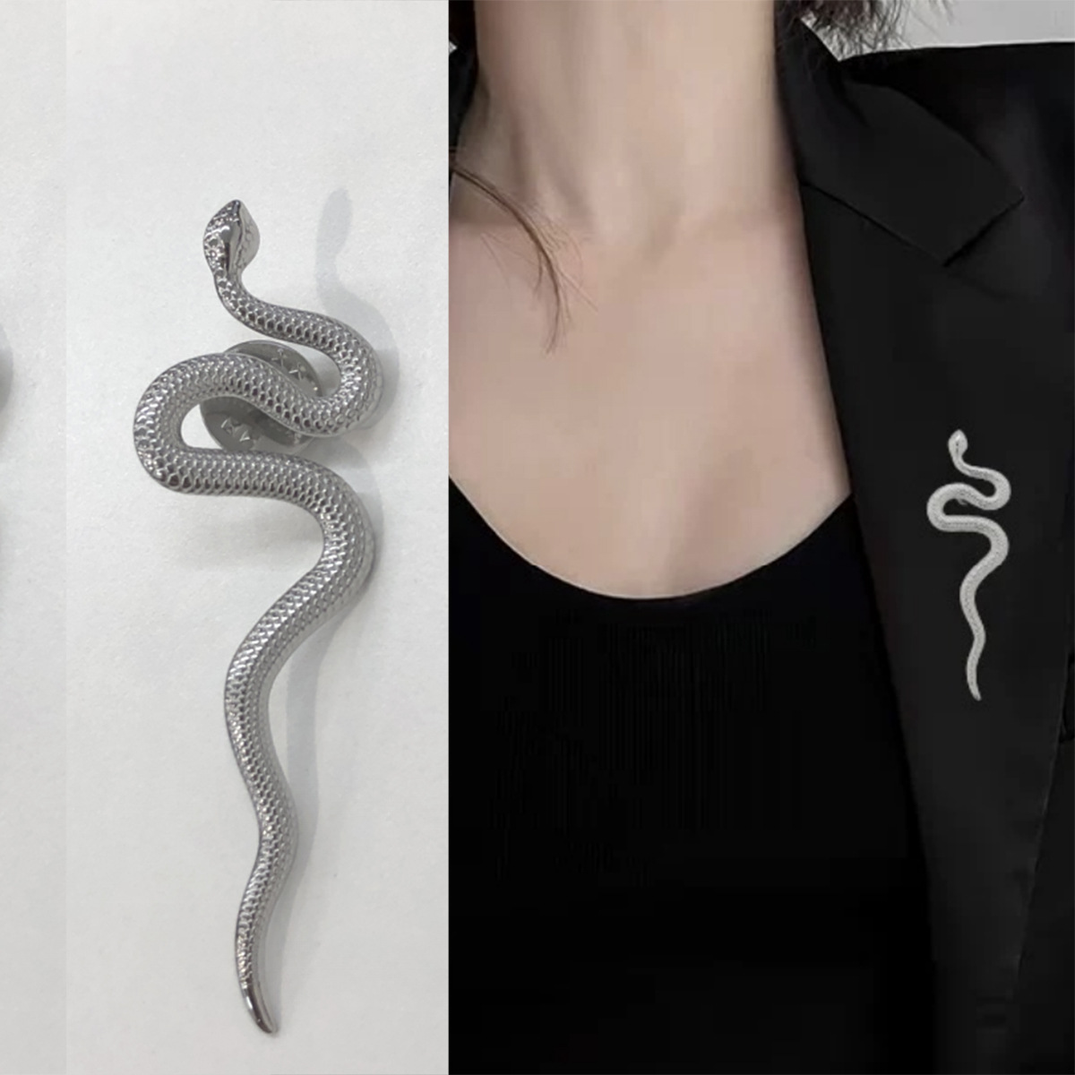Wholesale of cross-border exaggerated snake-shaped brooches from Europe and America, with a creative and individualistic cold style and versatile animal clothing accessories details Picture