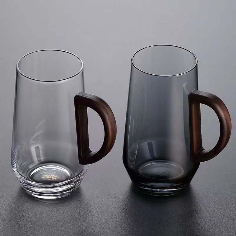 Glass green tea cup, personal water cup, high appearance level, walnut wood flower tea cup for brewing tea, household high-temperature resistant cup details Picture