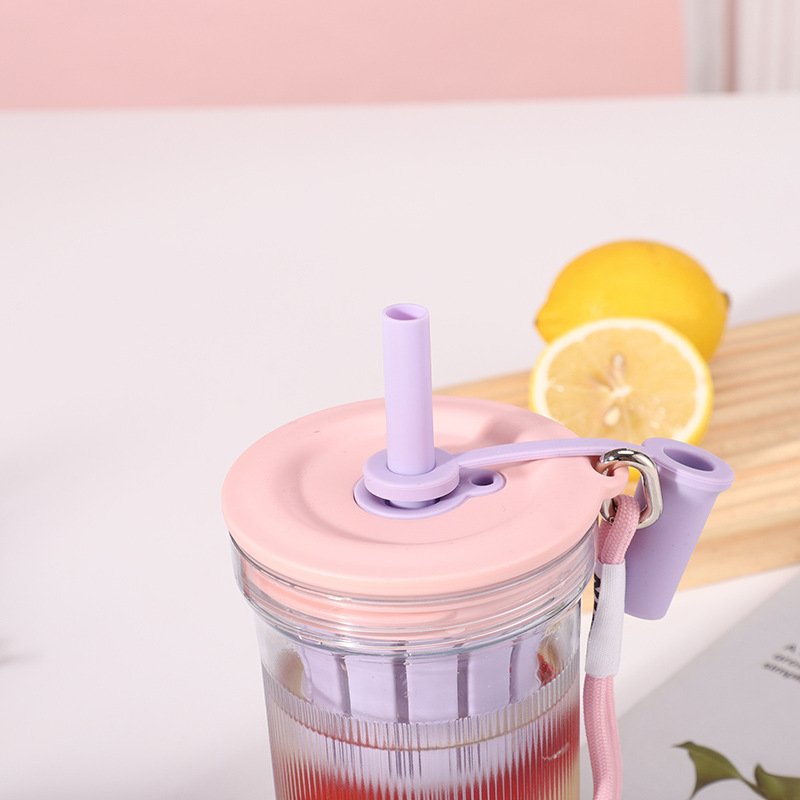 New high-appearure-level plastic straw cup, coffee cup, student couple portable and casual cup, home and office water cup details Picture