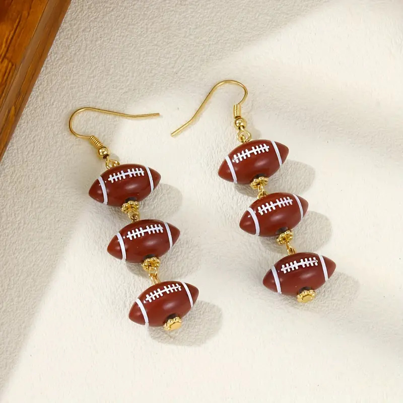 Amazon long basketball, Super Bowl and football acrylic beaded earrings with a sporty style, a best-selling cross-border product from Europe and America details Picture