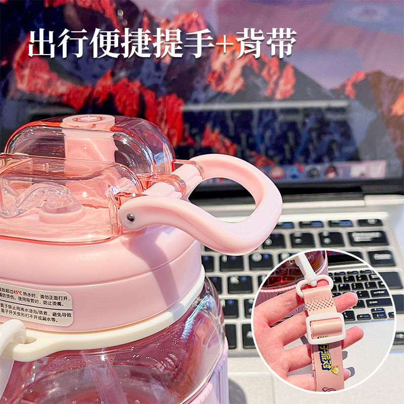 Cartoon doll plastic cup, large-capacity summer water bottle, portable straw cup, cute sports straw cup, double-drinking cup Application Scenario