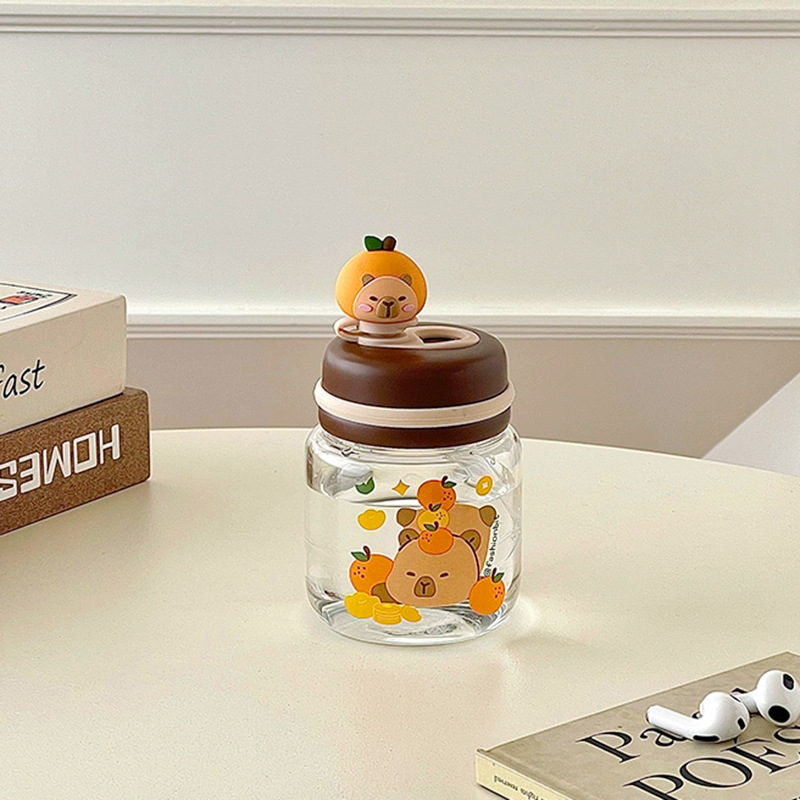 New cute doll water cup, small mini pocket glass cup, high-temperature resistant and leak-proof, high appearance level straw cup for girls details Picture