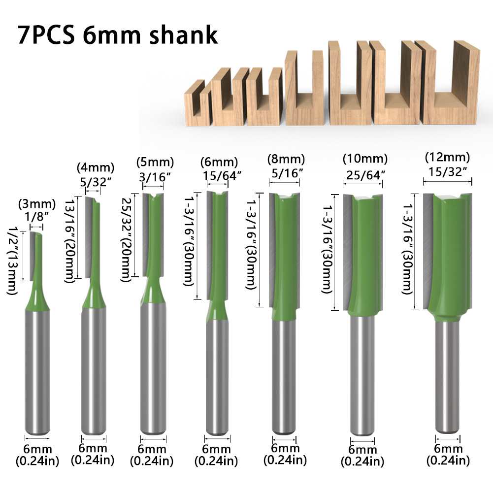 1/4 handle 6-handle two-in-one grooving knife, single-edge double-edge straight knife, grooving knife, trimming machine tool head, woodworking milling cutter undefined