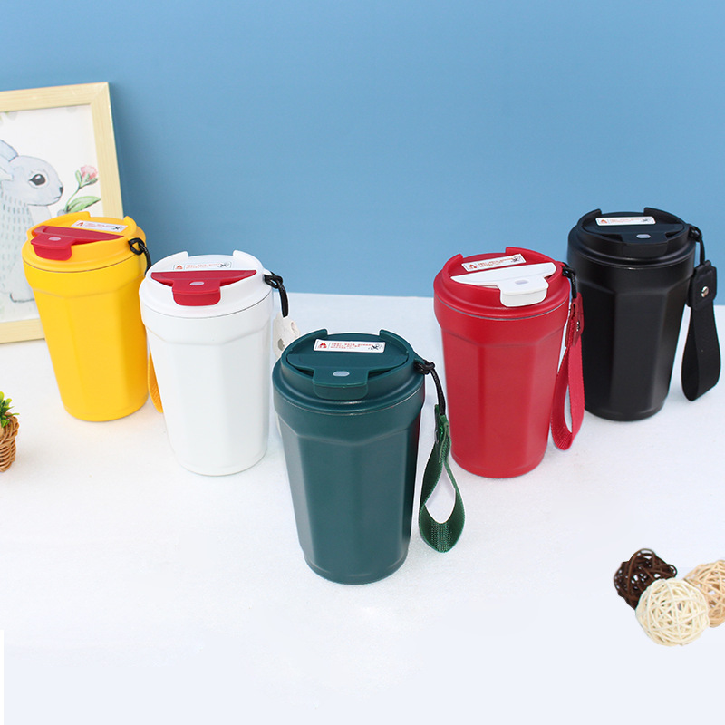 316 stainless steel octagonal coffee cup, vacuum double-layer rope insulated cup, outdoor portable flip lid portable cup Specification drawing