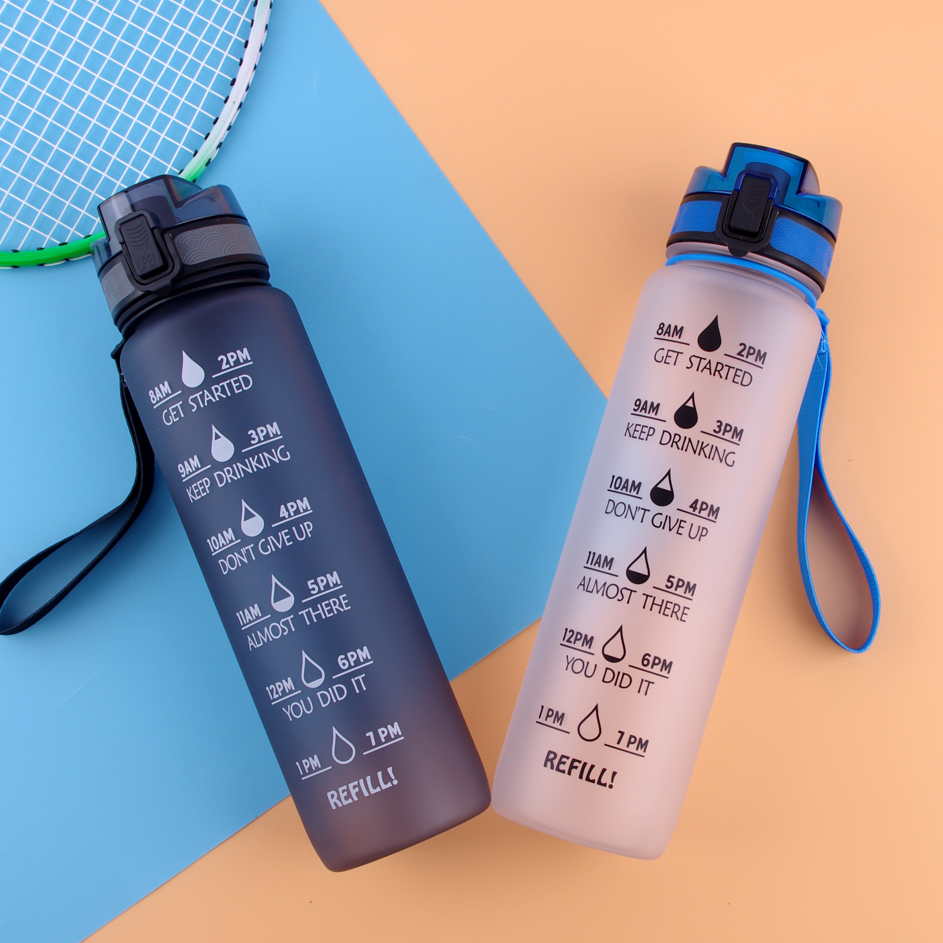 Cross-border Tritan plastic water cup, frosted gradient 1L large capacity sports water bottle, water bottle with scale, space water cup Application Scenario