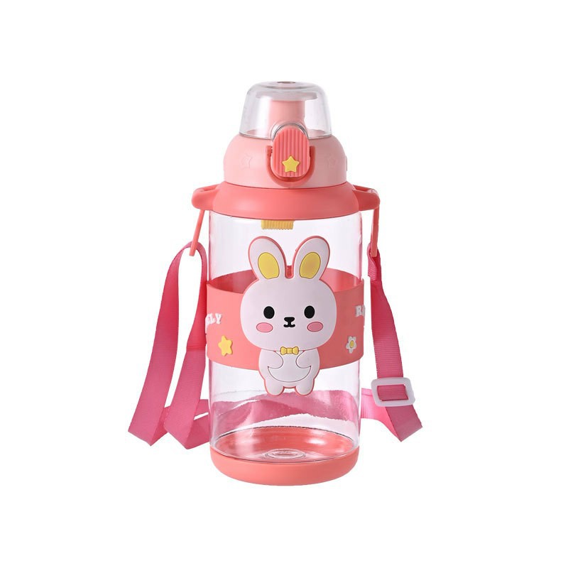 Children's plastic straw direct drinking water cup, summer primary school sports water bottle, cute portable anti-drop cup for girls' kindergarten Item Picture