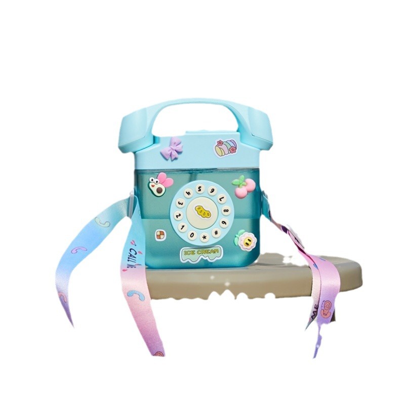 Cross-border wholesale of Yafiqi creative internet-famous telephones, plastic water cups, slanted crossbody straps, children's straws, water bottles Item Picture