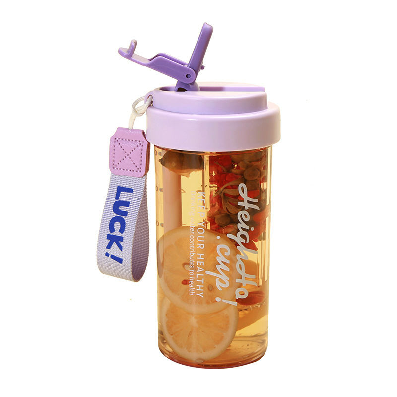 Summer simple flower tea cup, large-capacity tea brewing plastic cup, student sports portable tea and water separation straw water cup Item Picture