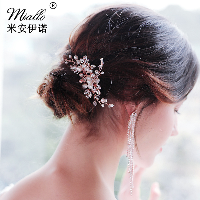 European and American cross-border wedding headwear, handcrafted hair combs, exquisite pearl crystal alloy insert combs, updo hair accessories, bride's hair combs full figure
