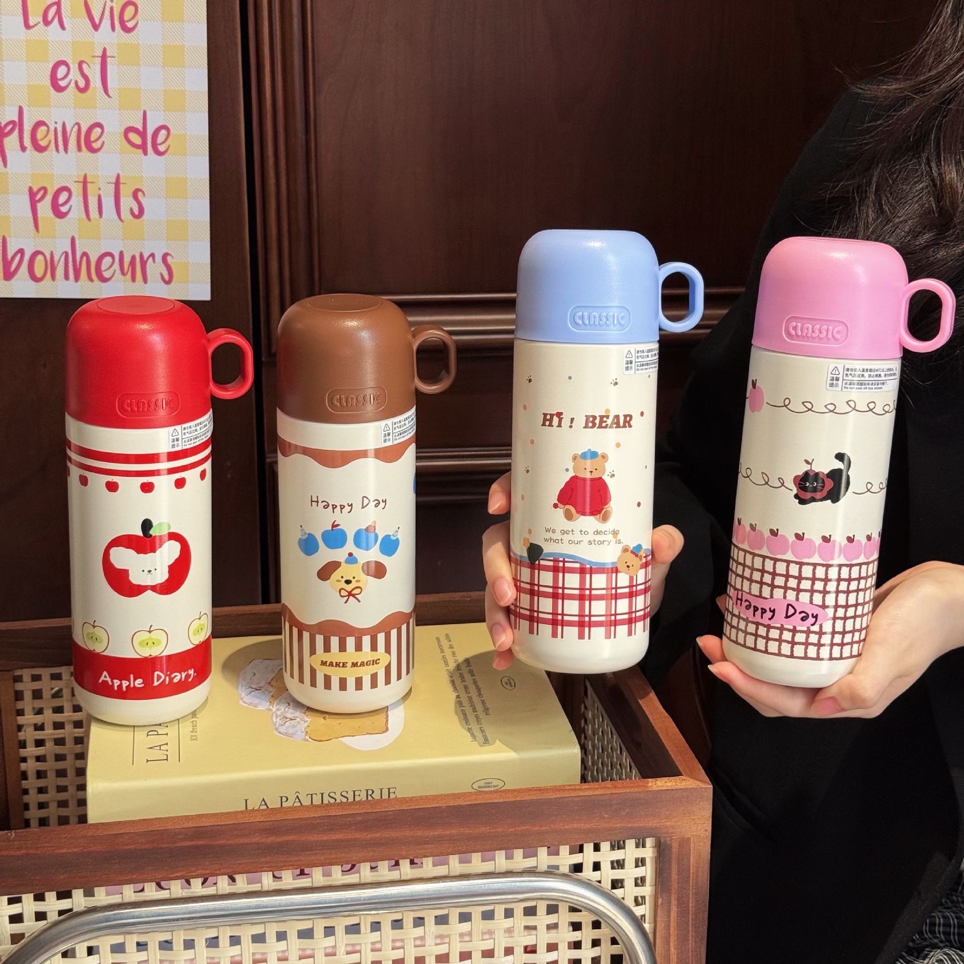 Cartoon cute insulated cup, student high appearance level insulated cold water cup, portable cup for girls, three-drink stainless steel cup details Picture
