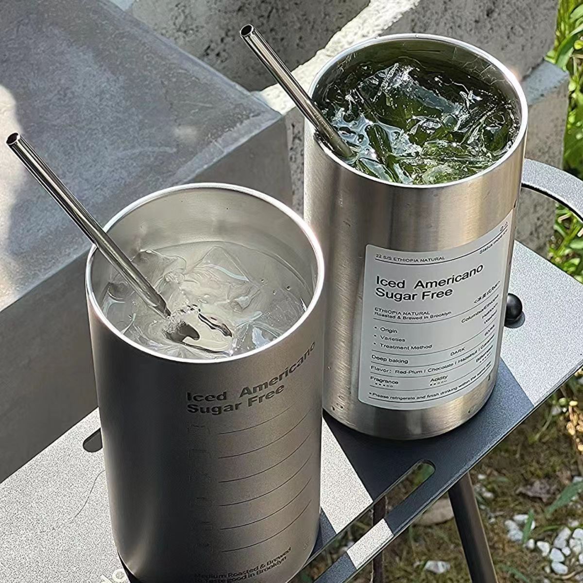 304 stainless steel high-appearation-level insulated cup, latte Americano cup, InS-style Korean ice cube cold drink straw cup Application Scenario