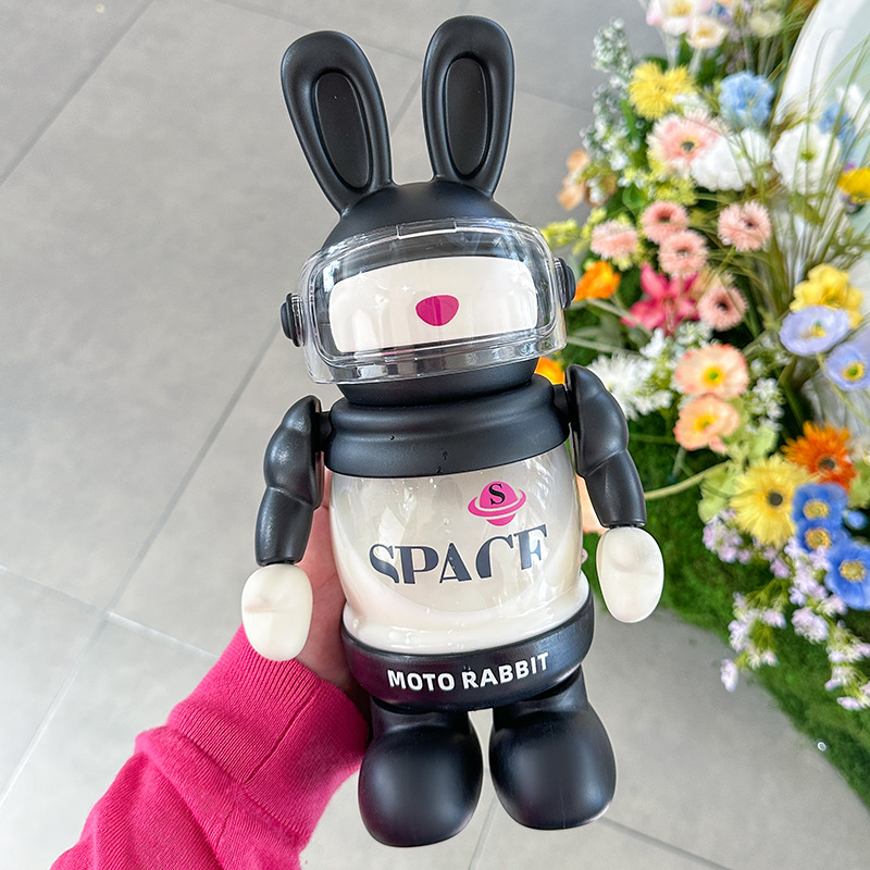 Cartoon figurine Lightning Rabbit moto Space Cup, personalized plastic cup with built-in straw, female student large-capacity water bottle Specification drawing