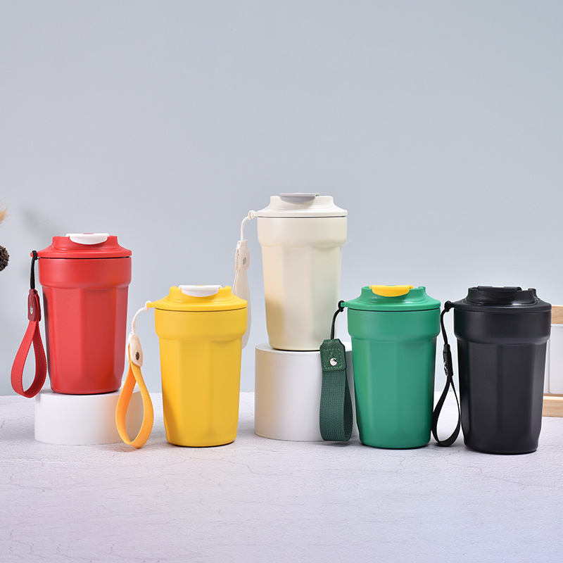 316 stainless steel octagonal coffee cup, vacuum double-layer rope insulated cup, outdoor portable flip lid portable cup Application Scenario