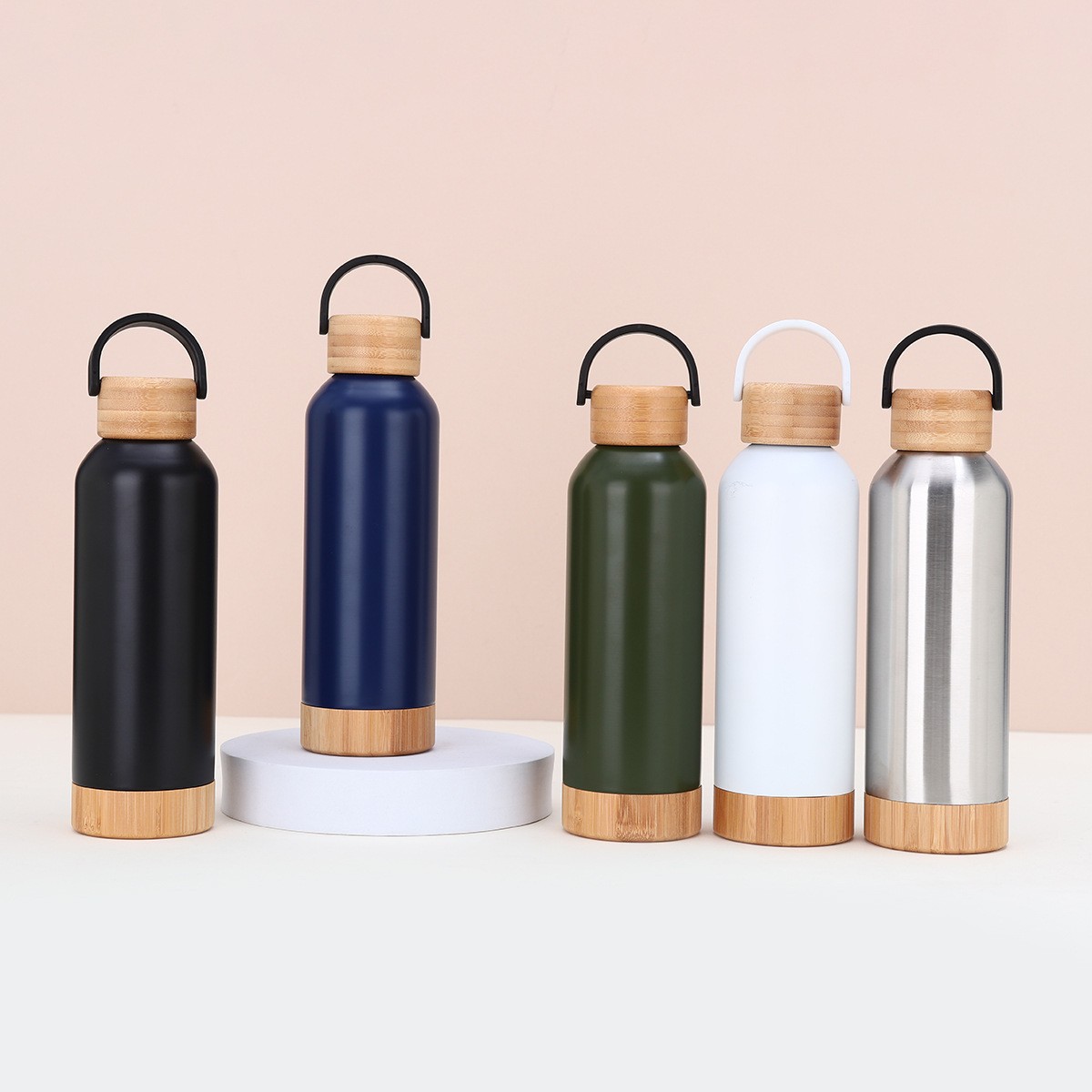 New bamboo-cap sports bottle, bamboo-bottom sports water bottle, bamboo-cap small-mouth sports bottle, stainless steel vacuum insulated cup Specification drawing
