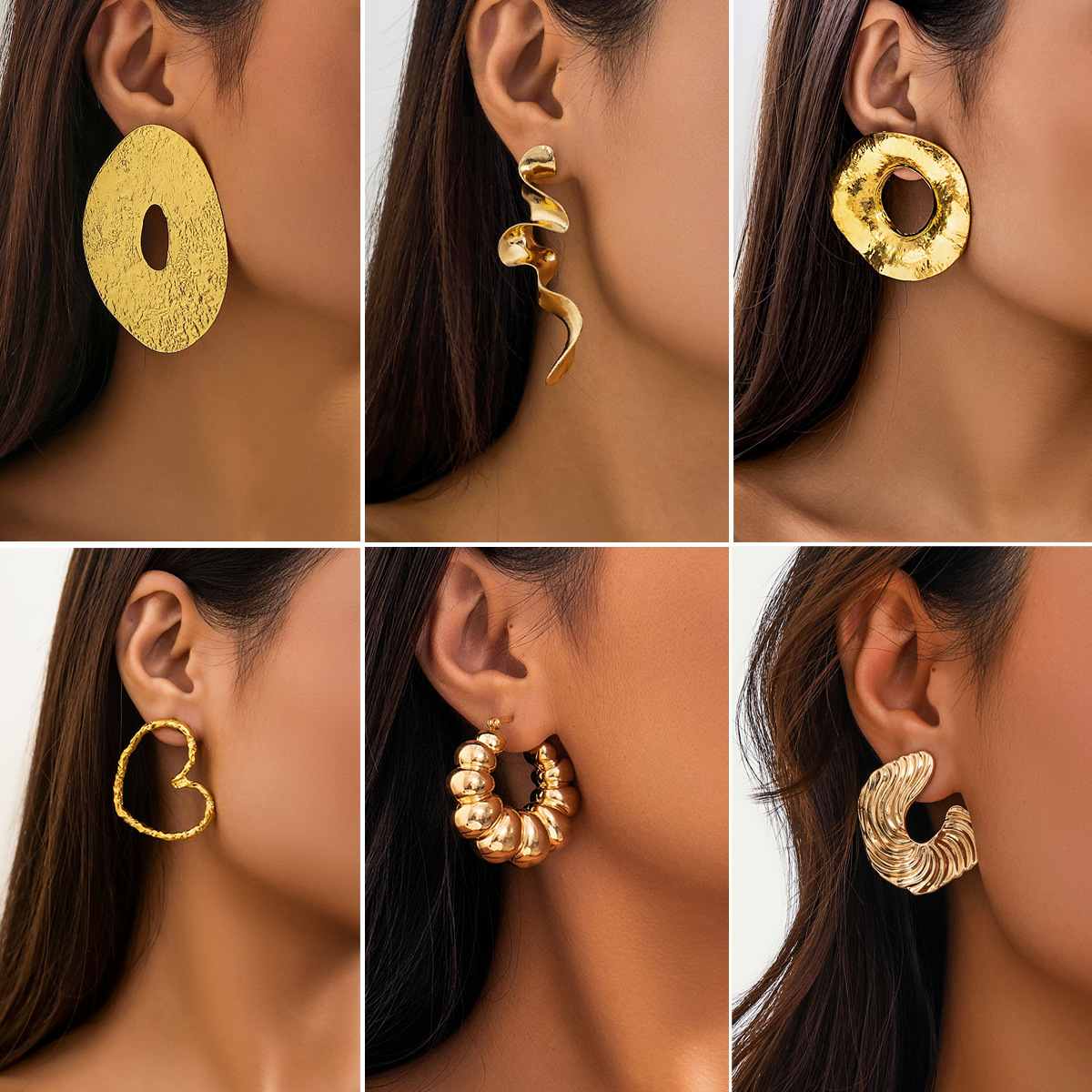 Exaggerated French round metal large earrings from Europe and America, simple and irregular texture, and niche stud earrings full figure