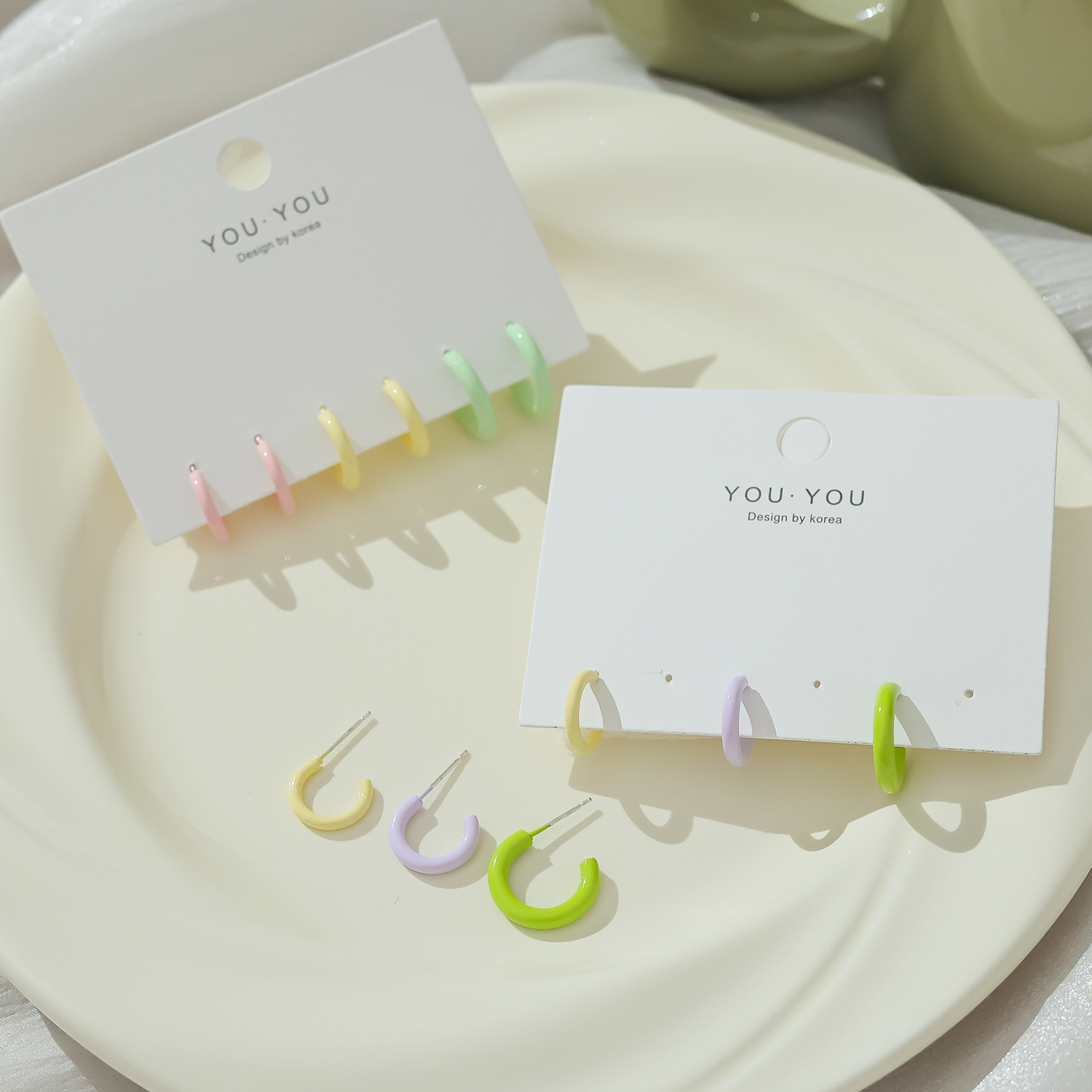 Summer colorful C-shaped ear ring set, ins Sweet dopamine ear studs, 2024 new daily versatile and niche earrings details Picture