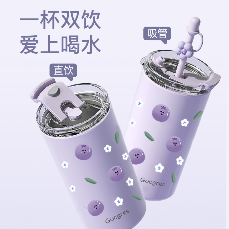 2025 Double drinking cups, straw cups, adult office large capacity coffee cups, men's and women high appearance level insulated cups details Picture