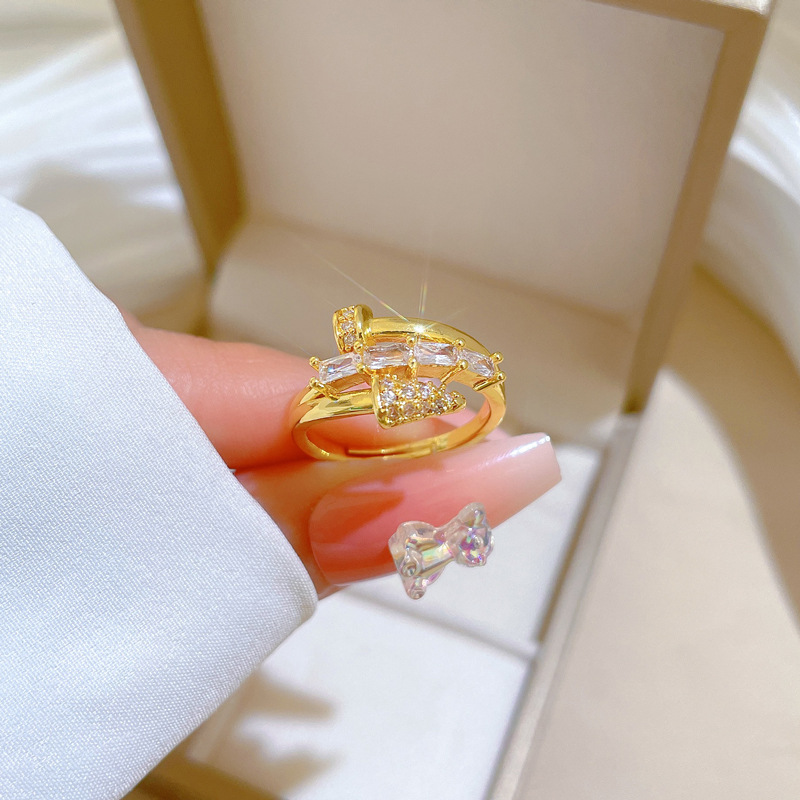 【 Real gold electroplating 】 Open nail women's fashionable micro-inlaid light luxury ring index finger ring, the same style as Internet celebrities, cold style details Picture