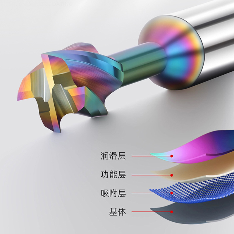 Original production of seven-color coated T-shaped milling cutters for aluminum tungsten steel alloy slots, CNC cutting tools and milling cutters details Picture