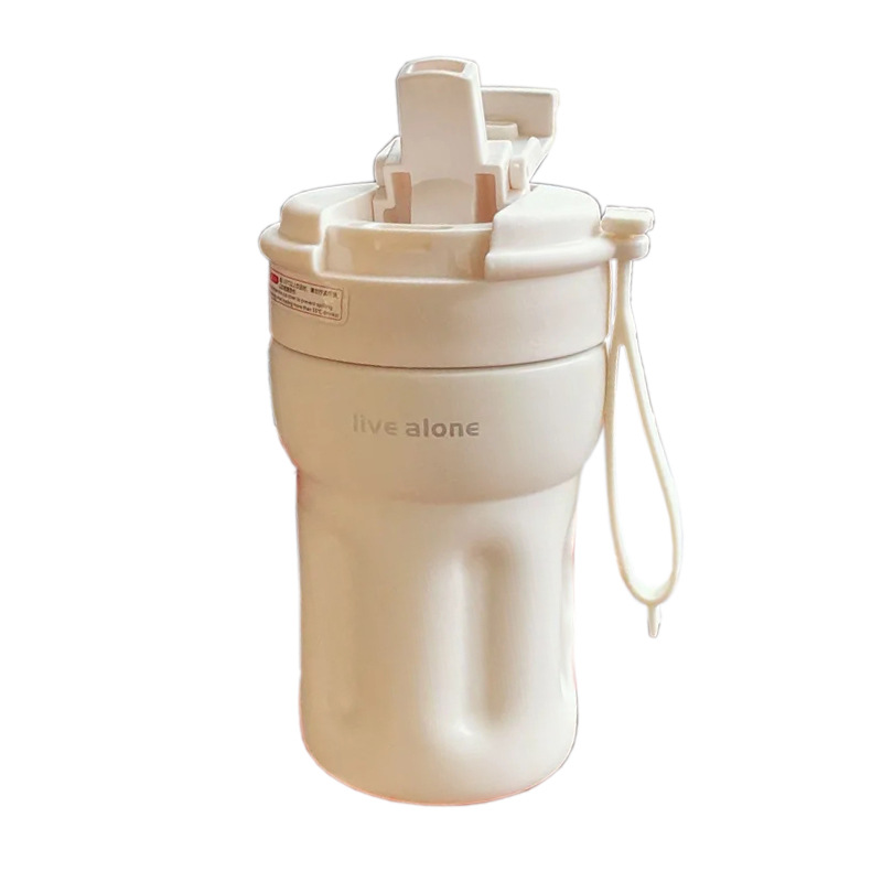 ins simple coffee cup with straw for cold preservation, high appearance level water cup, solid color couple portable hand-held, niche insulated cup Item Picture