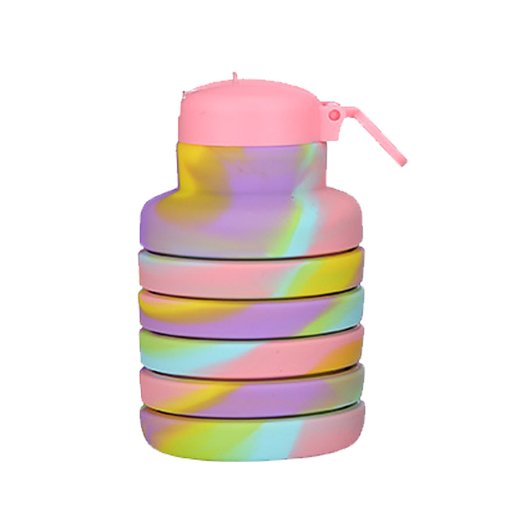 Cross-border stock 500ml creative silicone water bottle with nozzle cap, portable water bottle, outdoor folding sports water bottle Item Picture