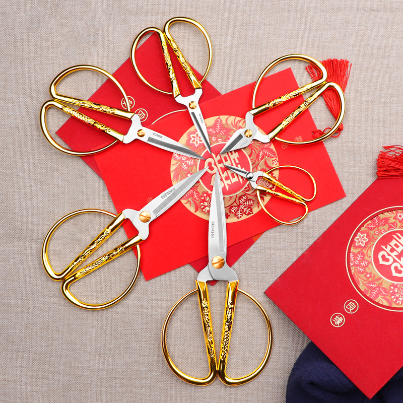 Stainless steel dragon and phoenix scissors, festive dragon and phoenix scissors, opening ribbon-cutting scissors, home tailor scissors, retro small scissors Specification drawing
